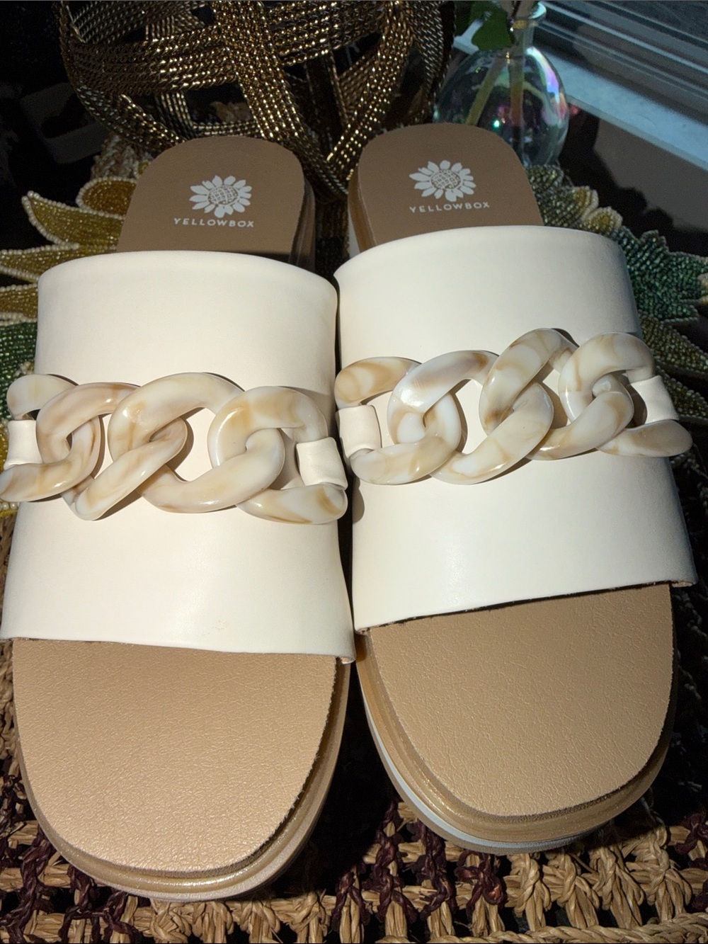 Rebecca Minkoff Cream Platform Slide Sandals with Chain Trim - Picture 3 of 6